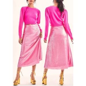 NWT LoveShackFancy Sequin Cadena Midi Skirt Dusty Petal Pink Daze Womens Size 10